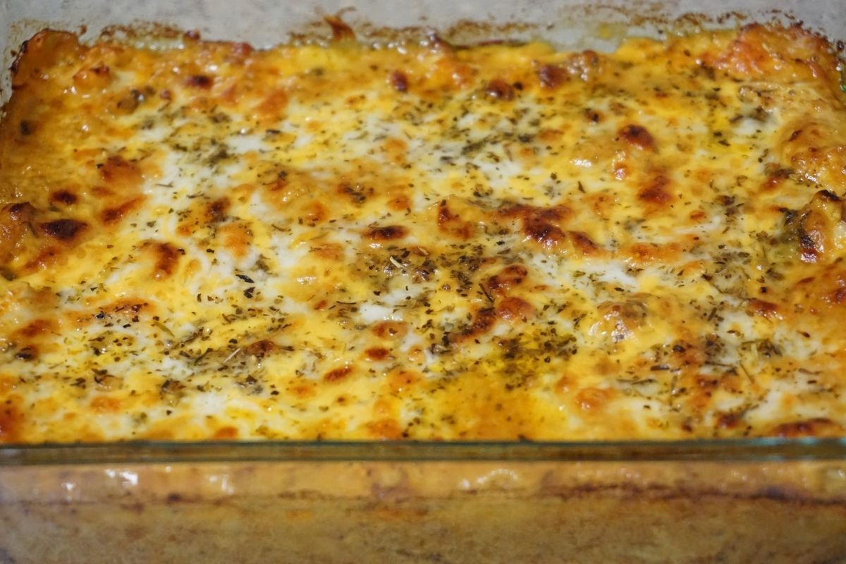lasagna in a glass pan
