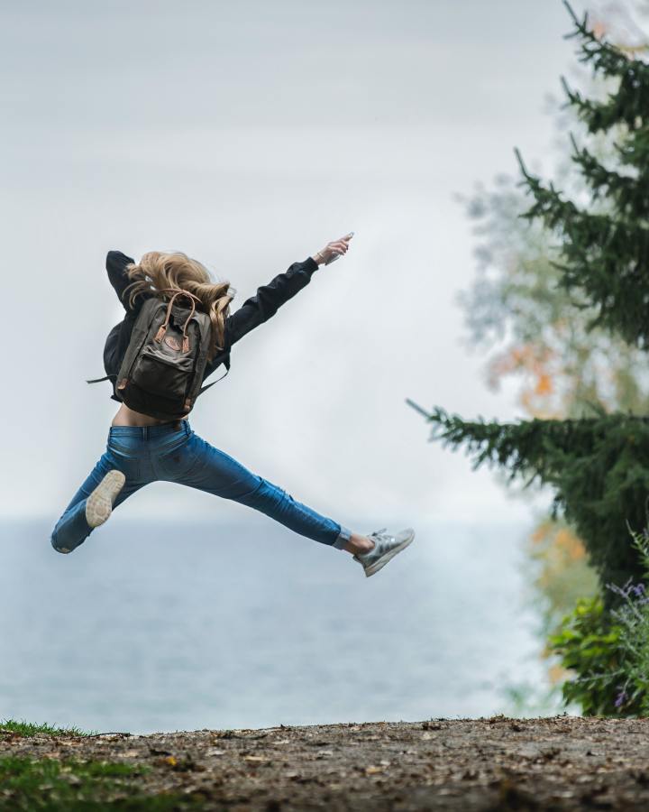 woman jumping high
