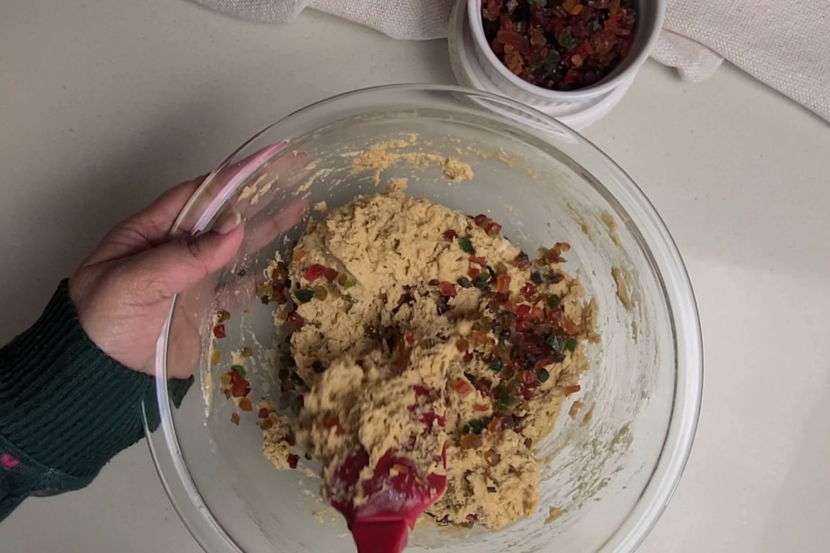 Tutti frutti mixed with batter.