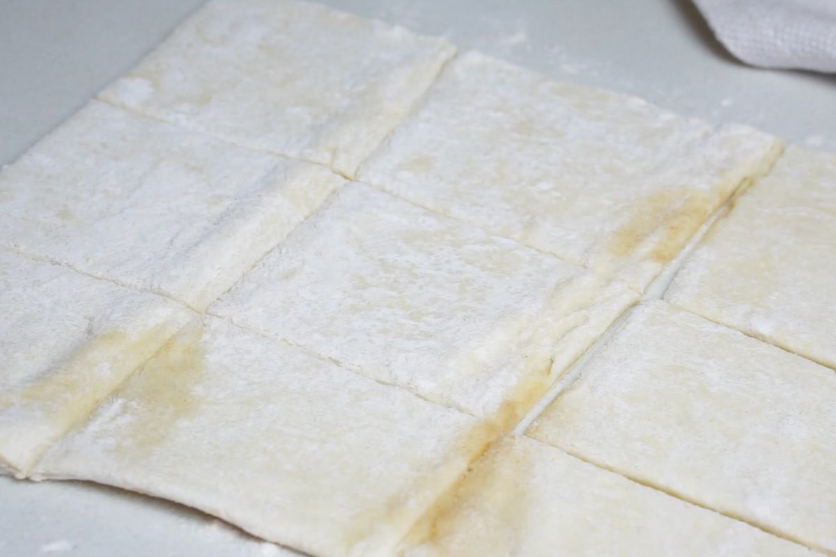 Thawed and cut pastry sheet.